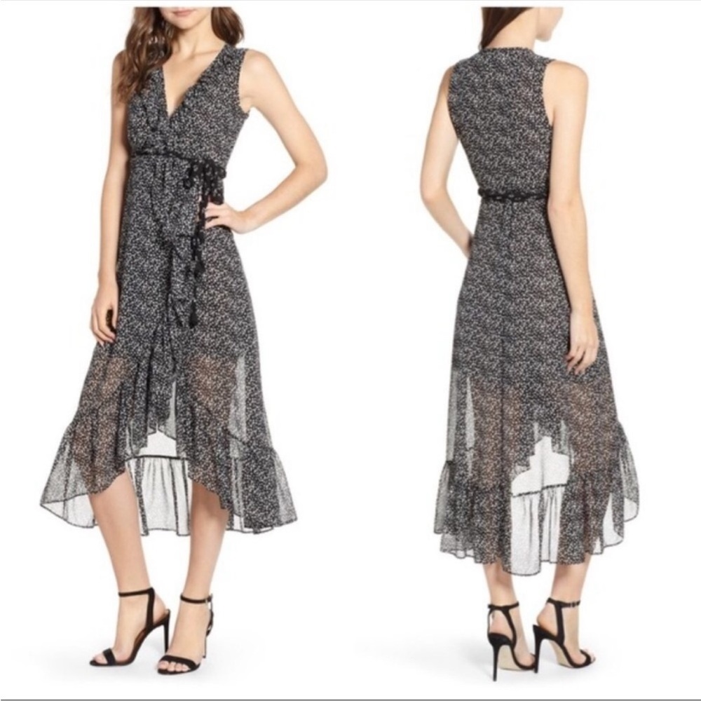 Misa Los Angeles Black and White Printed Sleeveless Midi Dress